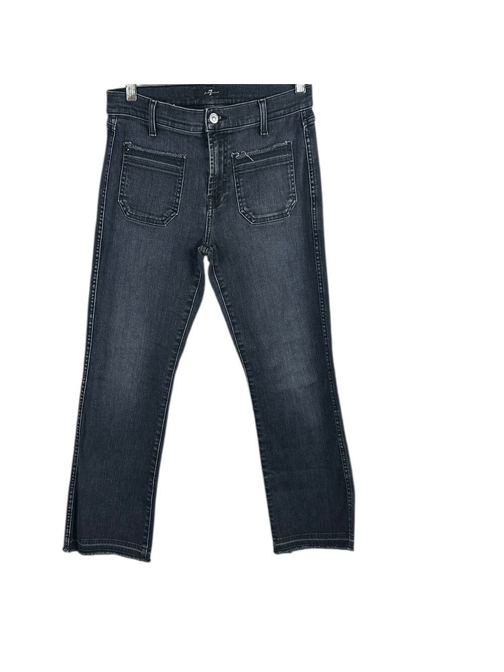 7 For All Mankind Patch Front Pockets Cropped Released Hem Jeans Size 27